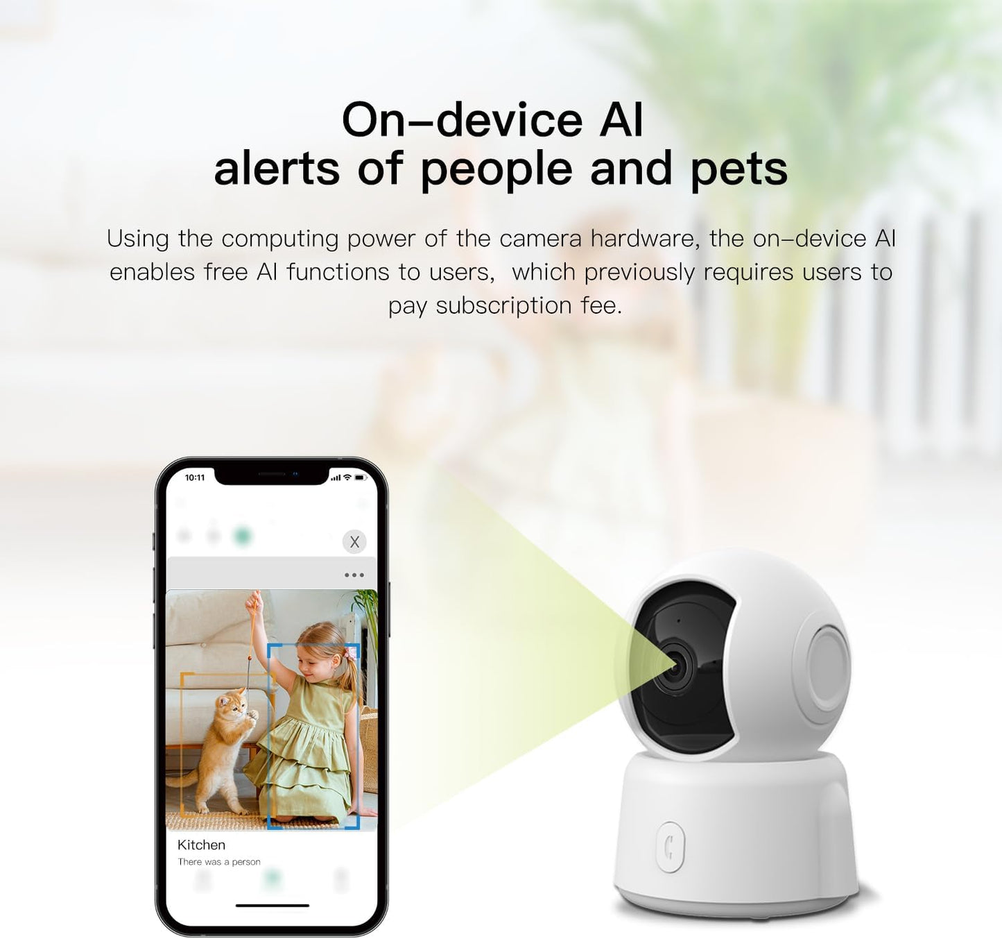 Javiscam Security Camera, 2K Wireless Camera Indoor, AI alerts of People and Pets, 2.4GHz WiFi Indoor Camera for Baby/Pet/Nanny, 2 Way Audio, IR Night Vision, 360-degree Pet Camera for Home Security