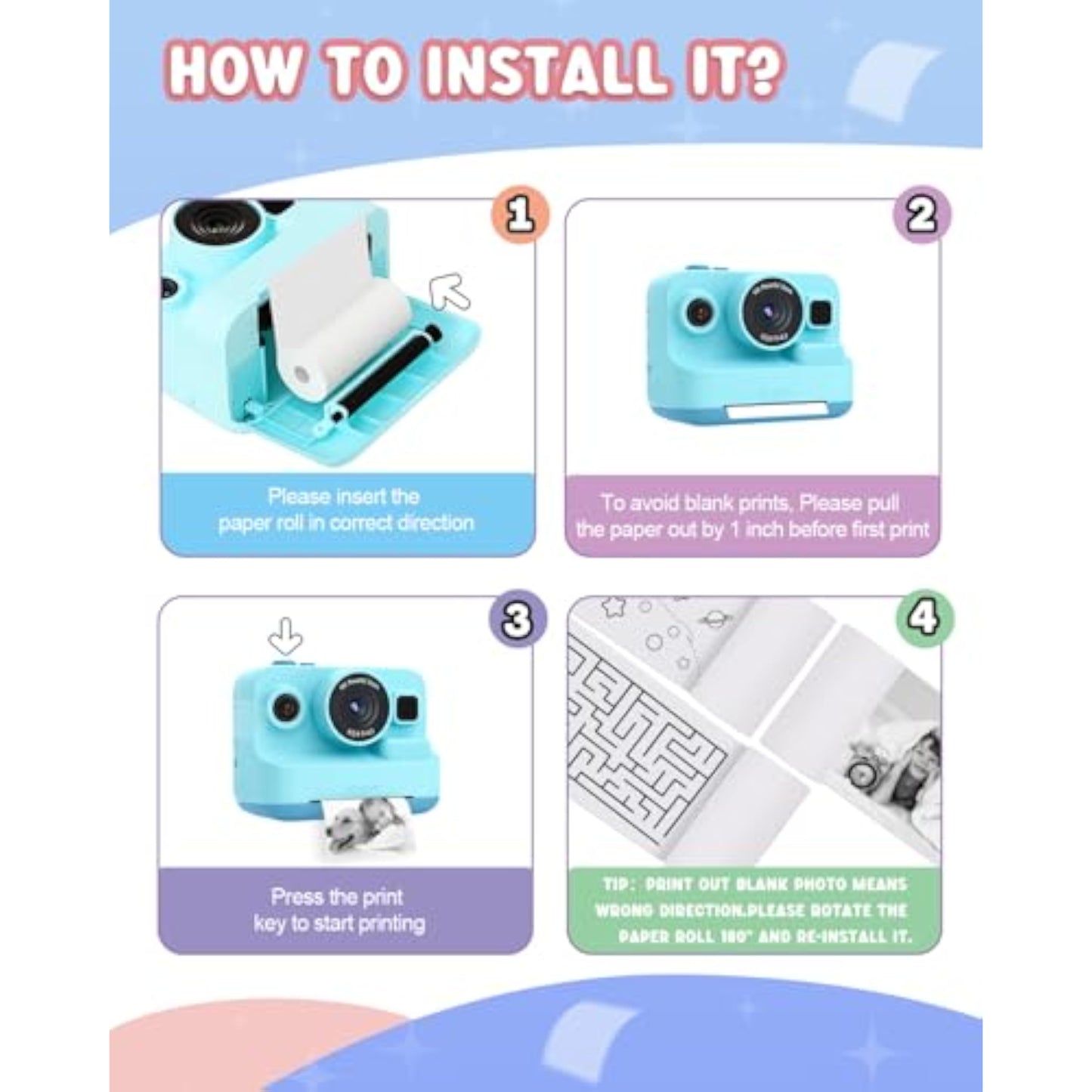 Dylanto Kids Camera Instant Print,1080P Kids Instant Cameras that Print Photos,Christmas Birthday Gifts for Girls Age 3-12,Portable Toy for 3 4 5 6 7 8 9 10 Year Old Girls Boys-Blue - New