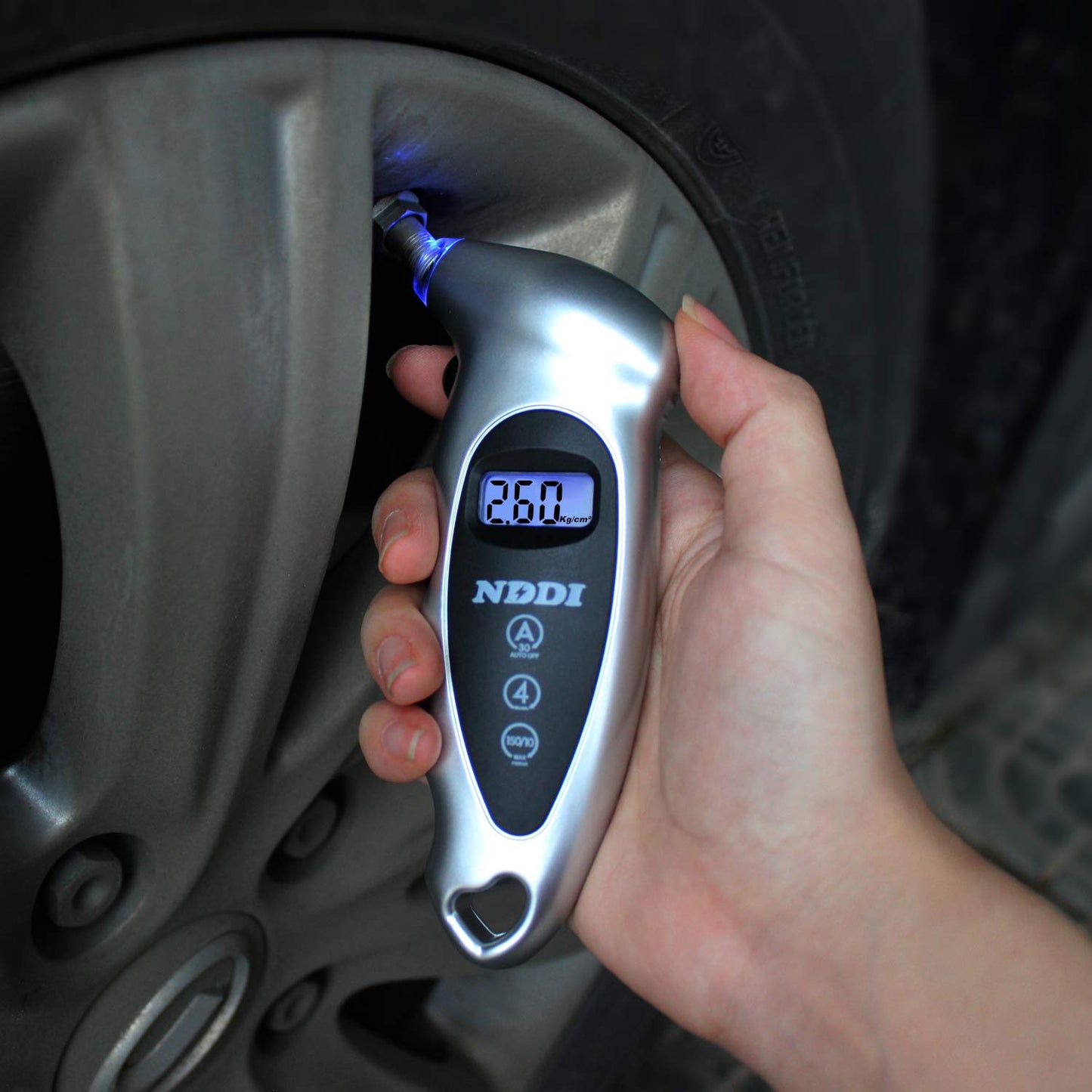 NDDI 2 Pack Digital Tire Pressure Gauge, 150 PSI 4 Settings Car Truck Bicycle Backlit LCD Non-Slip Grip, Gray and Red