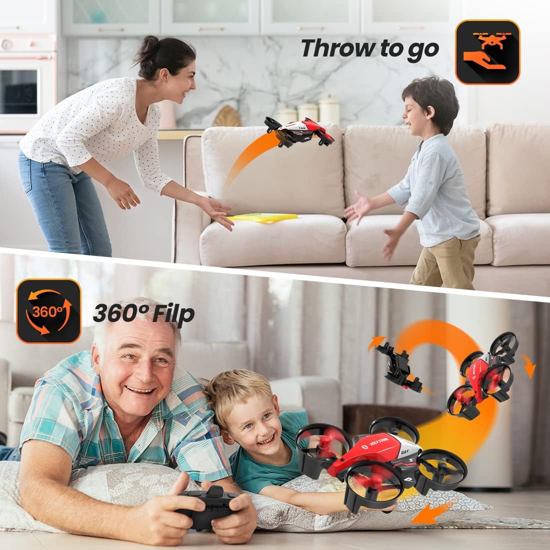 Holy Stone Mini Drone for Kids, HS210F 2 In 1 Small Indoor RC Quadcopter Helicopter Plane with Modular Battery, Land and Fly Mode, Auto Hovering, 3D Flip, Headless Mode, Toy Gift for Boys and Girls