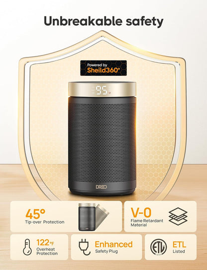 Dreo Space Heater, Portable Electric Heaters for Indoor Use with Thermostat, Digital Display, 1-12H Timer, Eco Mode and Fan Mode, 1500W PTC Ceramic Fast Safety Heat for Office Bedroom Home