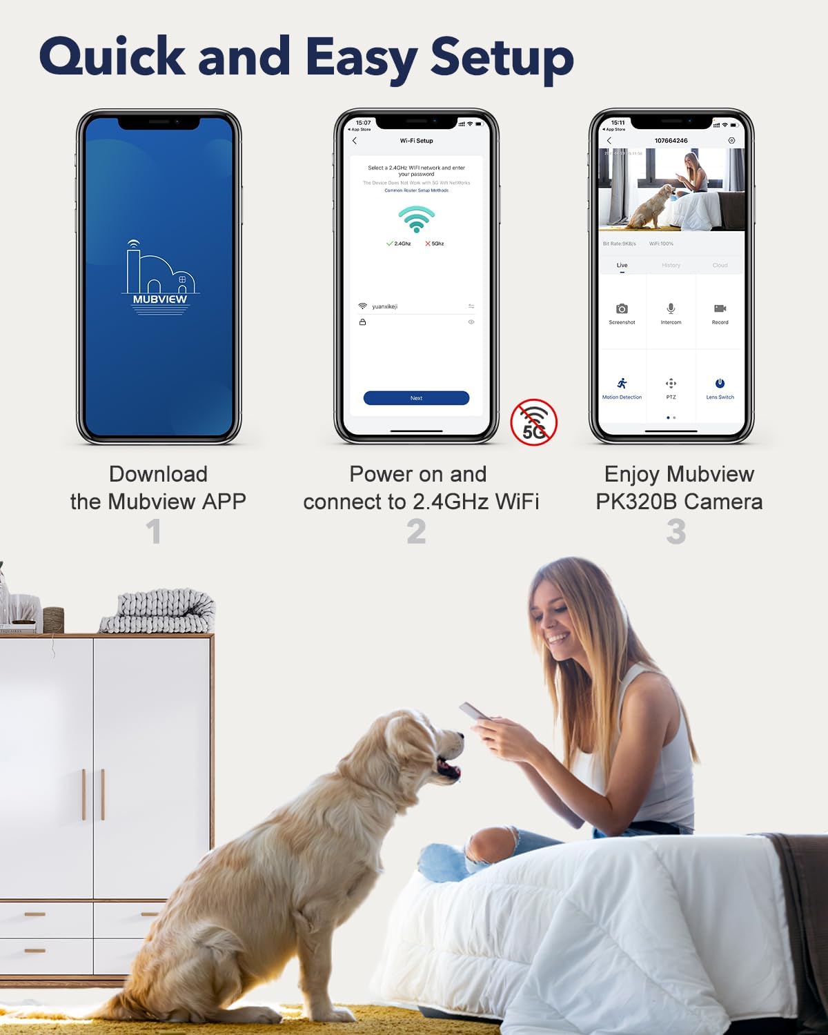 Indoor Security Camera 2K, Pet Camera with Phone App, WiFi Cameras for Home Security Camera for Dog/ Baby Monitor/Elder Pan Tilt, 2.4G, 24/7, 2-Way Talk, Human Detection, Motion Tracking, SD&Cloud