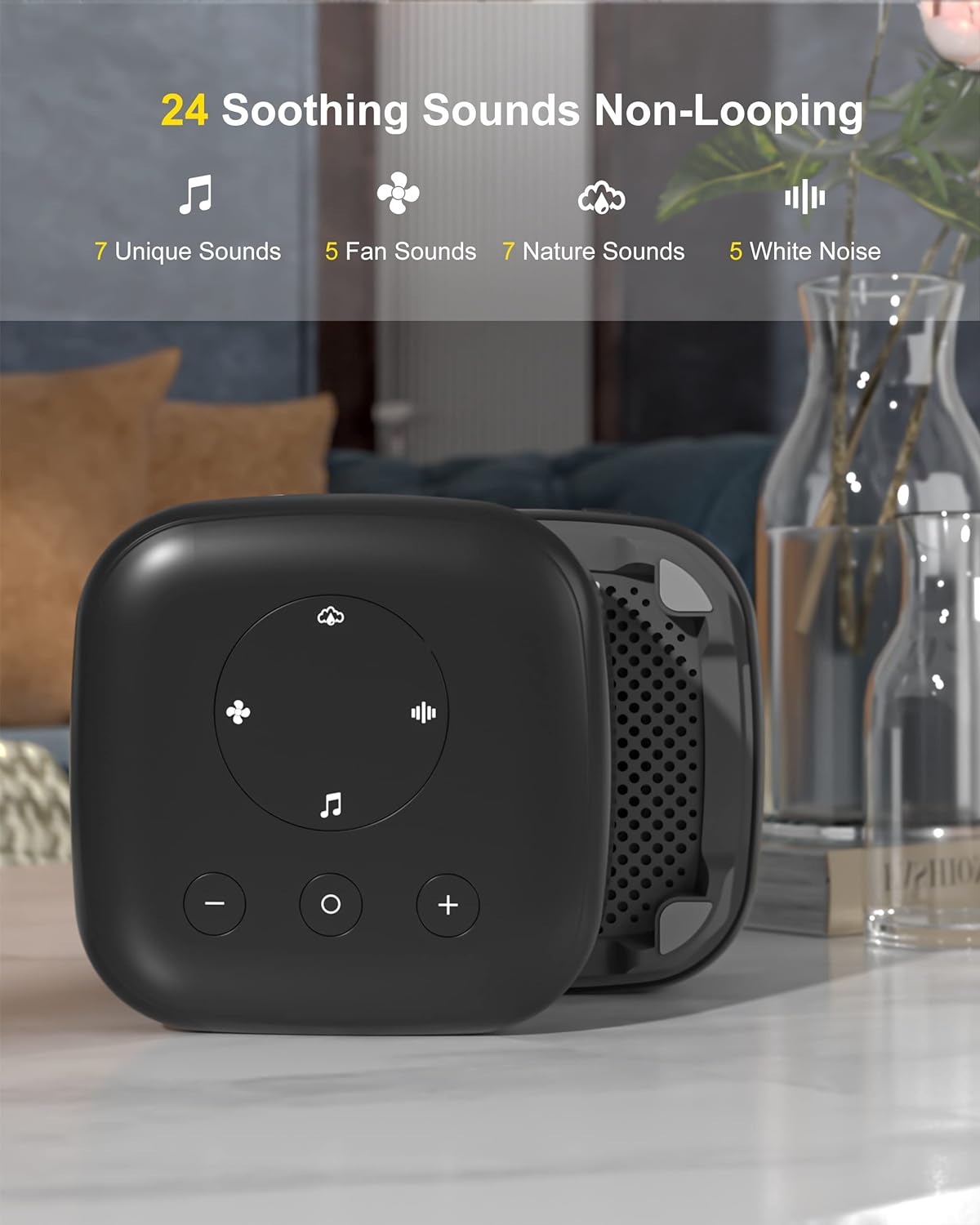 Sound Machine , White Noise Machine with 24 Non Looping Natural Sounds and Memory Function 32 Levels of Volume and 3 Timer Powered by AC or USB and Sleep Sound Timer Therapy for Baby Kids Adults