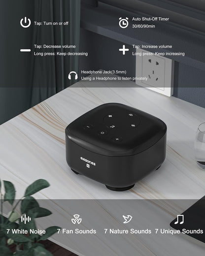 Sound Machine , White Noise Machine with 24 Non Looping Natural Sounds and Memory Function 32 Levels of Volume and 3 Timer Powered by AC or USB and Sleep Sound Timer Therapy for Baby Kids Adults