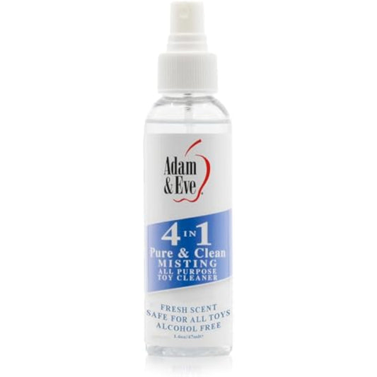 Adam & Eve Sex Toy Cleaner, 4 In 1 Pure And Clean Misting Spray, Fast Acting Misting Spray For Adult Toys, Vibrators, Dildos, Fresh Scent, Water Based Formula Perfect for Gifting, No Residue, 4 oz - New