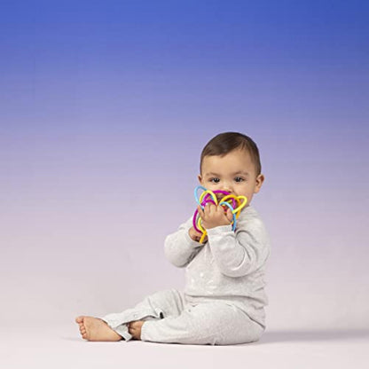 Manhattan Toy Winkel Rattle & Sensory Teether Toy, Blue/Green/Orange, 5 Inch x 4 Inch x 3.5 Inch - New