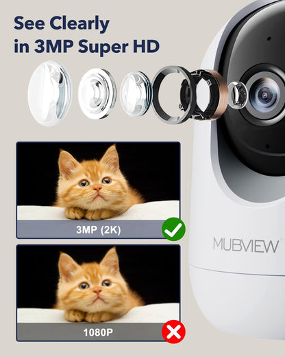 Indoor Security Camera 2K, Pet Camera with Phone App, WiFi Cameras for Home Security Camera for Dog/ Baby Monitor/Elder Pan Tilt, 2.4G, 24/7, 2-Way Talk, Human Detection, Motion Tracking, SD&Cloud