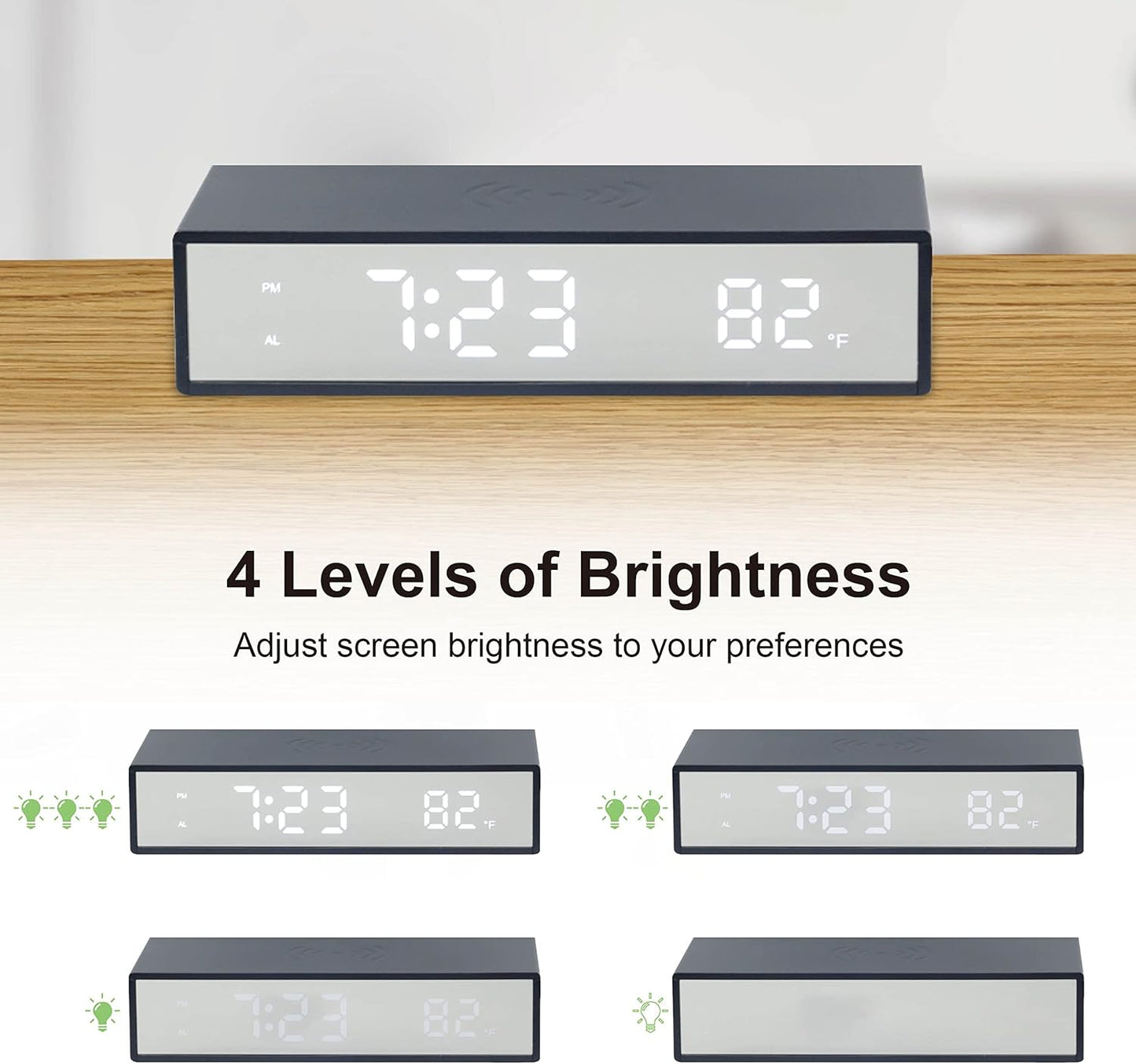BXCLCK Digital Alarm Clock with Wireless Charging, 15W Fast Wireless Charger for Smart Phone, Night Time Mode, Adjustable Brightness, Snooze, 12/24H, LED Clock for Bedroom, Living Room, Office