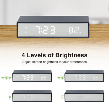BXCLCK Digital Alarm Clock with Wireless Charging, 15W Fast Wireless Charger for Smart Phone, Night Time Mode, Adjustable Brightness, Snooze, 12/24H, LED Clock for Bedroom, Living Room, Office