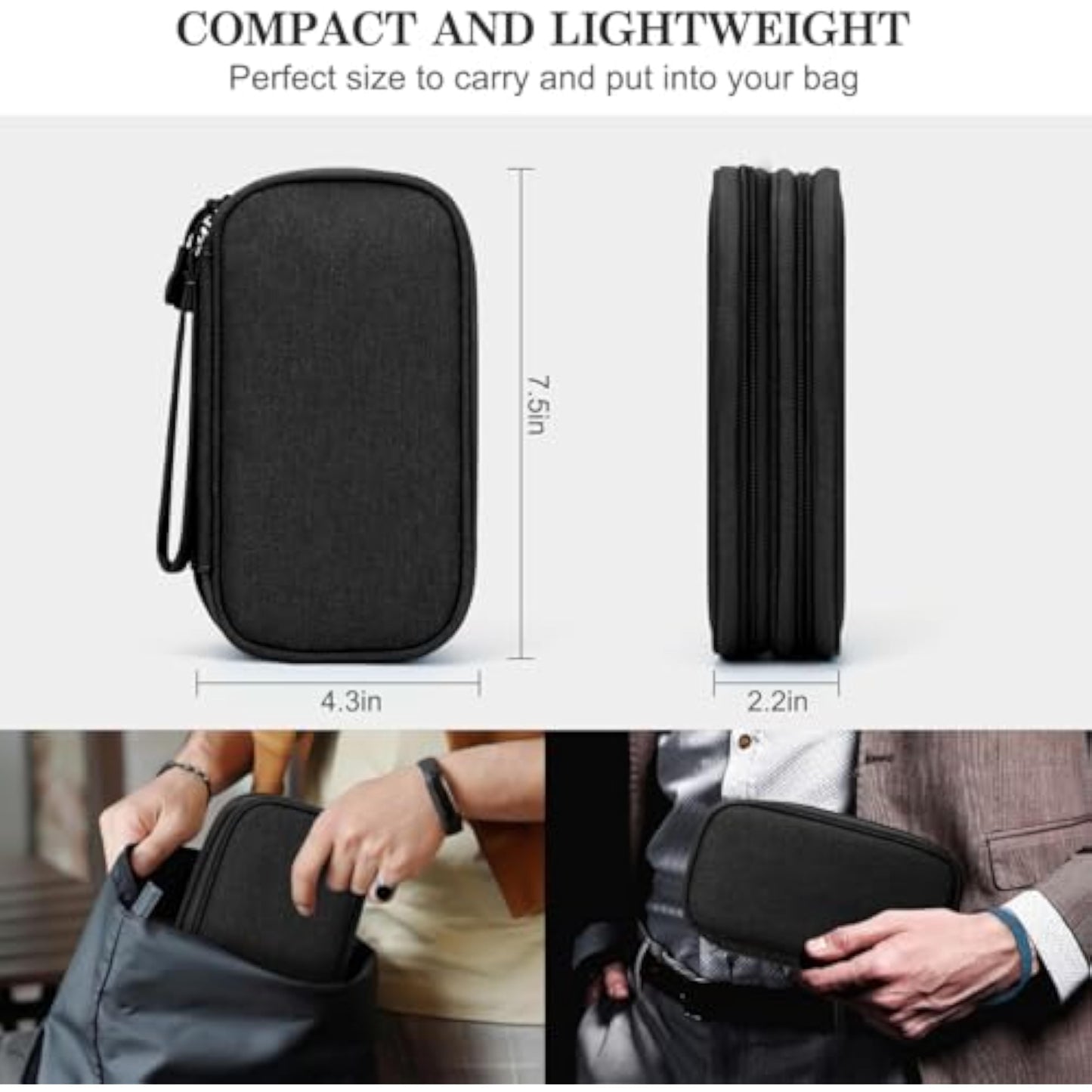 FYY Travel Cable Organizer Pouch Electronic Accessories Carry Case Portable Waterproof Double Layers All-in-One Storage Bag for Cord, Charger, Phone, Earphone Black - New