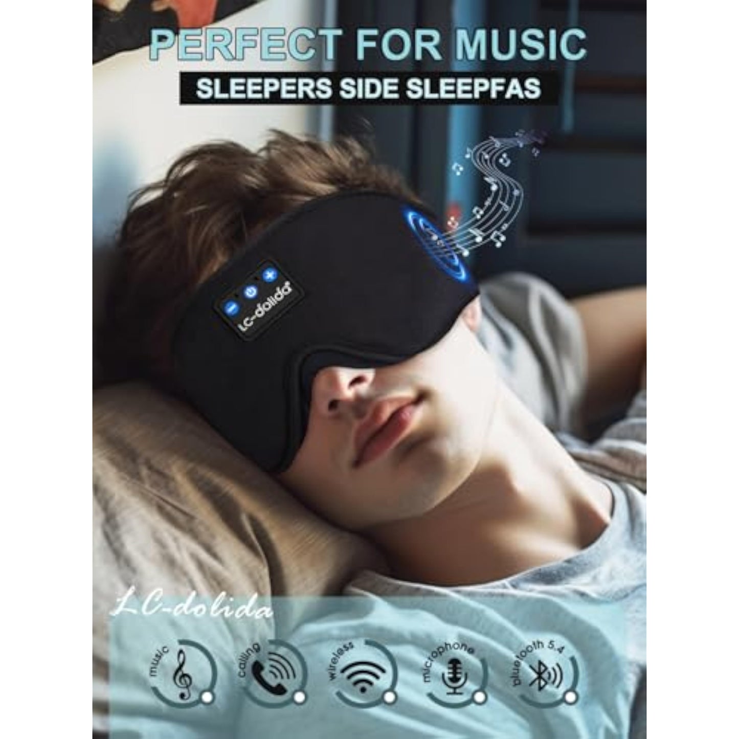 LC-dolida Sleep Headphones, 3D Sleep Mask Bluetooth Wireless Music Eye Mask, Sleeping Headphones for Side Sleepers Sleep Mask with Bluetooth Headphones Ultra-Thin Stereo Speakers Perfect for Sleeping - New
