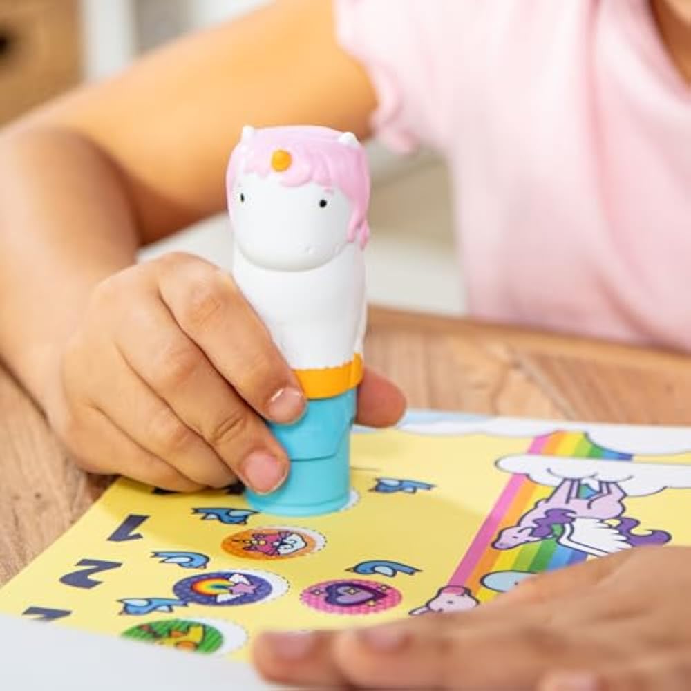 Melissa & Doug Sticker Wow!™ 24-Page Activity Pad and Sticker Stamper, 300 Stickers, Arts and Crafts Fidget Toy Collectible Character – Unicorn Creative Play Travel Toy for Girls and Boys 3+ - New