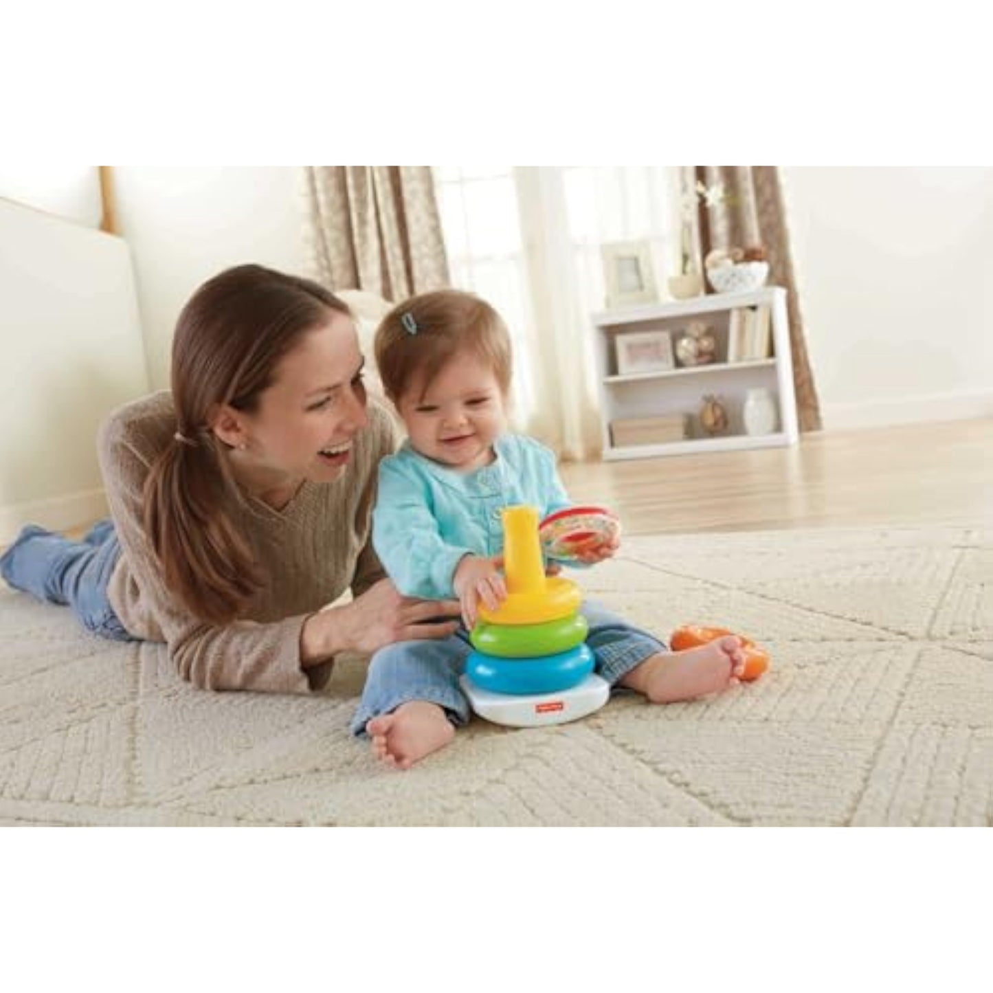 Fisher-Price Baby’s First Blocks & Rock-a-Stack Toy Set, Bucket of 10 Shapes & Ring Stacking Activity for Developmental Play Ages 6+ Months (Amazon Exclusive) - New
