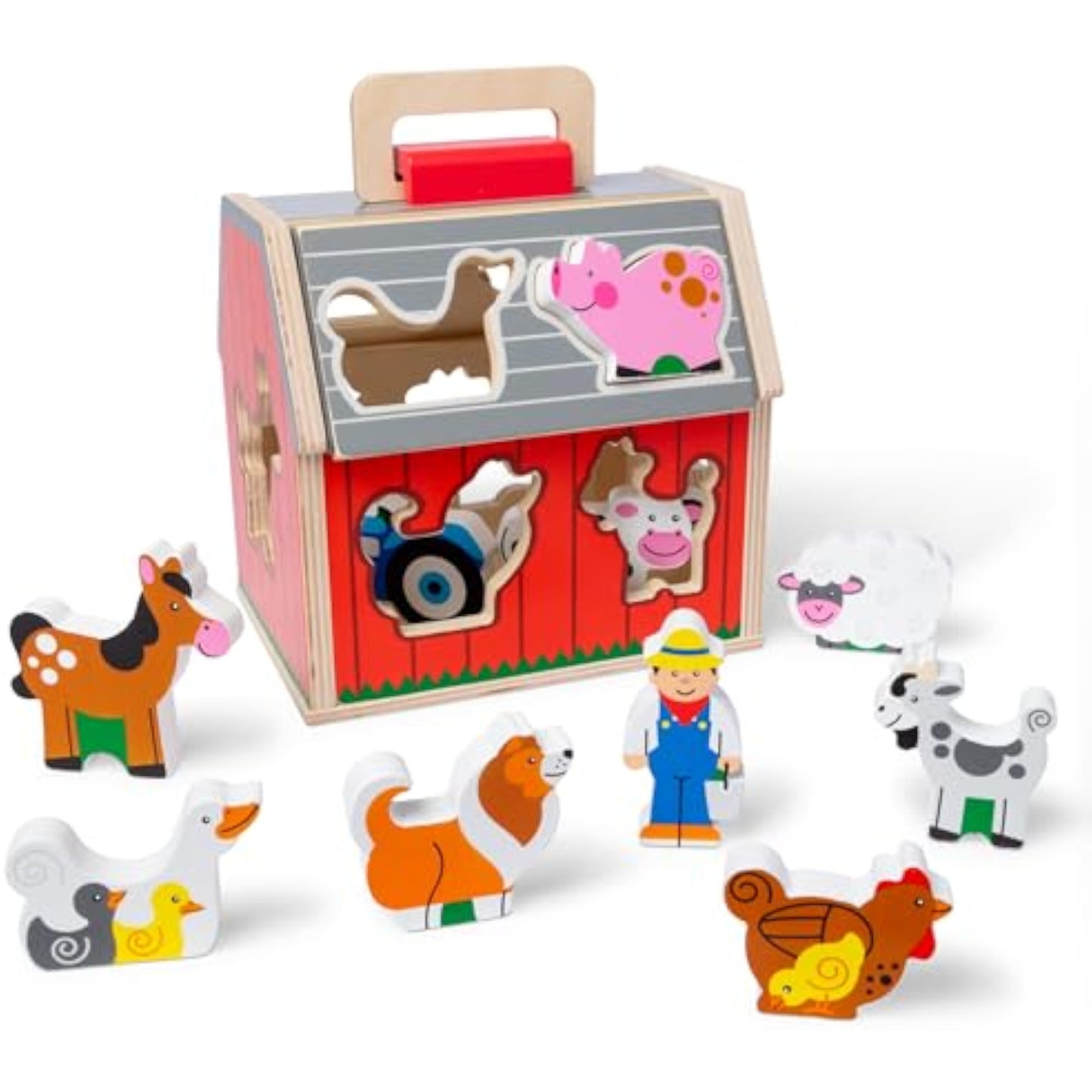 Melissa & Doug Take-Along Wooden Toy Barn, 11-Pc Portable Toddler Playset with Farm Animals & Pop-Up Roof, Preschool Learning Toys for Girls & Boys 2+ - New