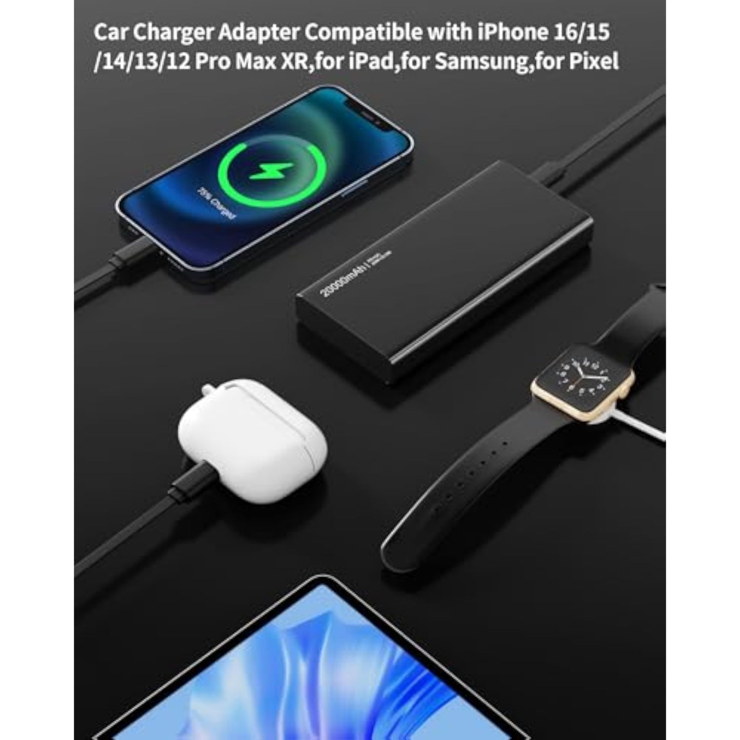 BERTHALESS Retractable Car Charger, 4 in 1 Fast Charging Car Charger with USB-C & USB-A, Compatible with iPhone 17/16/15/14/13/12/11,Galaxy,Pixel, Car Accessories for Men Women Drivers, Dad, Husband - New