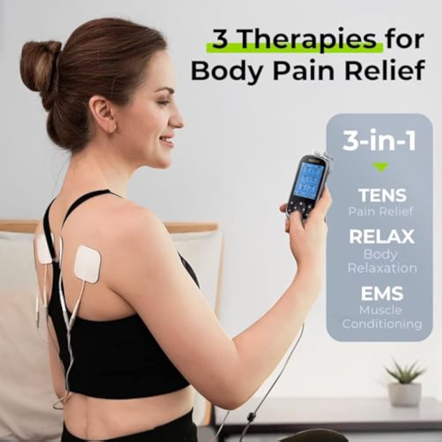 AUVON 3-in-1 TENS Unit Muscle Stimulator, EMS Massage Machine with 40 Intensities for Gradual Shoulder, Sciatica, Back Pain Relief, 24 Modes Rechargeable Electronic Pulse Massager with 12 TENS Pads - New