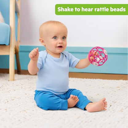 Bright Starts Oball Easy-Grasp Baby Rattle Ball, Pink, Ages Newborn and Up, 4 Inches - New