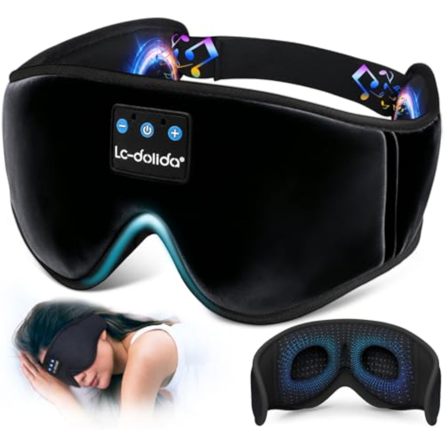 LC-dolida Sleep Headphones, 3D Sleep Mask Bluetooth Wireless Music Eye Mask, Sleeping Headphones for Side Sleepers Sleep Mask with Bluetooth Headphones Ultra-Thin Stereo Speakers Perfect for Sleeping - New