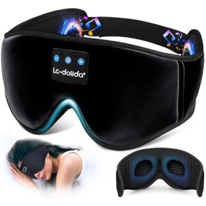 LC-dolida Sleep Headphones, 3D Sleep Mask Bluetooth Wireless Music Eye Mask, Sleeping Headphones for Side Sleepers Sleep Mask with Bluetooth Headphones Ultra-Thin Stereo Speakers Perfect for Sleeping - New