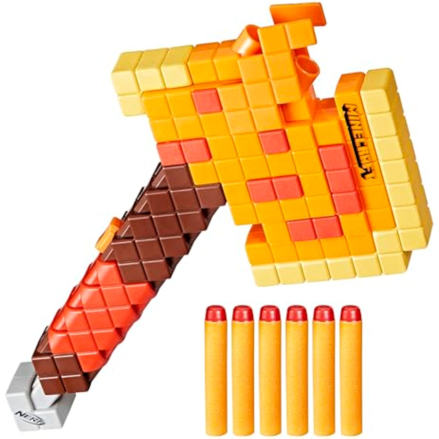 NERF Minecraft Firebrand, Dart Blasting Axe, 6 Elite Foam Darts, Design Inspired by Minecraft Axe in The Game, Pull Down Priming, Minecraft Toys - New