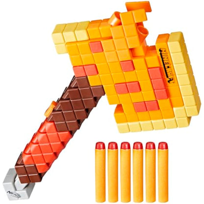 NERF Minecraft Firebrand, Dart Blasting Axe, 6 Elite Foam Darts, Design Inspired by Minecraft Axe in The Game, Pull Down Priming, Minecraft Toys - New