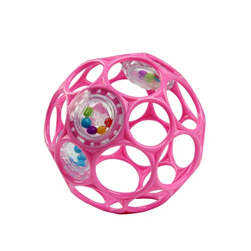 Bright Starts Oball Easy-Grasp Baby Rattle Ball, Pink, Ages Newborn and Up, 4 Inches - New