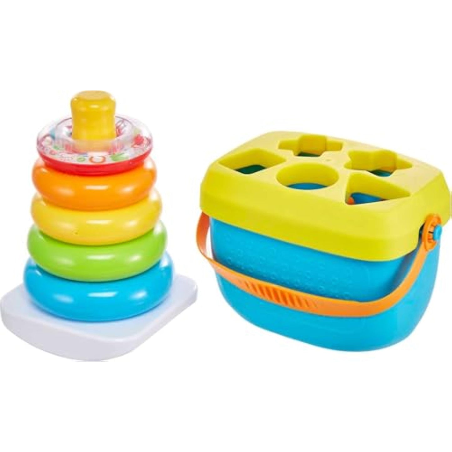 Fisher-Price Baby’s First Blocks & Rock-a-Stack Toy Set, Bucket of 10 Shapes & Ring Stacking Activity for Developmental Play Ages 6+ Months (Amazon Exclusive) - New
