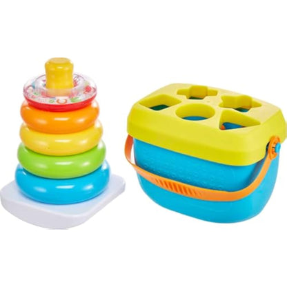 Fisher-Price Baby’s First Blocks & Rock-a-Stack Toy Set, Bucket of 10 Shapes & Ring Stacking Activity for Developmental Play Ages 6+ Months (Amazon Exclusive) - New