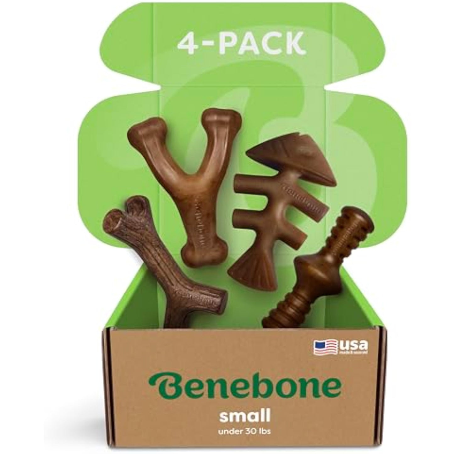 Benebone Small 4-Pack Dog Toys for Aggressive Chewers – Durable Dog Bones, Made in USA – Dog Toys for Small Dogs Under 30 lbs - New