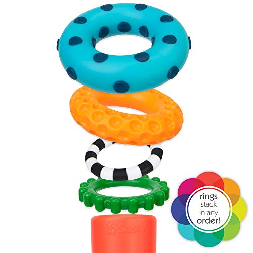 Sassy Stacks of Circles Stacking Ring STEM Learning Toy, Age 6+ Months, Multi, 9 Piece Set - New
