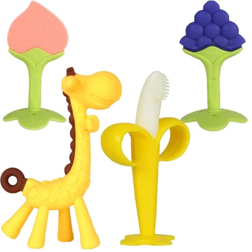 HAILI XMGQ Baby Teething Toys 3-6 Months, Baby Chew Teether Freezer BPA Free, Babies Teething Relief for Infants, Banana Toothbrush, Fruit Shape Giraffe Newborn Teether Gift for Baby Boy and Girl - New