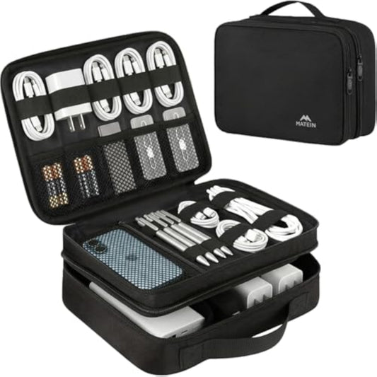 MATEIN Electronics Organizer Travel Case, Water Resistant Cable Organizer Bag for Travel Essentials, Gifts for Men, Storage Bag for Camera Accessories, Phone, Cord & Tablet, Black - New