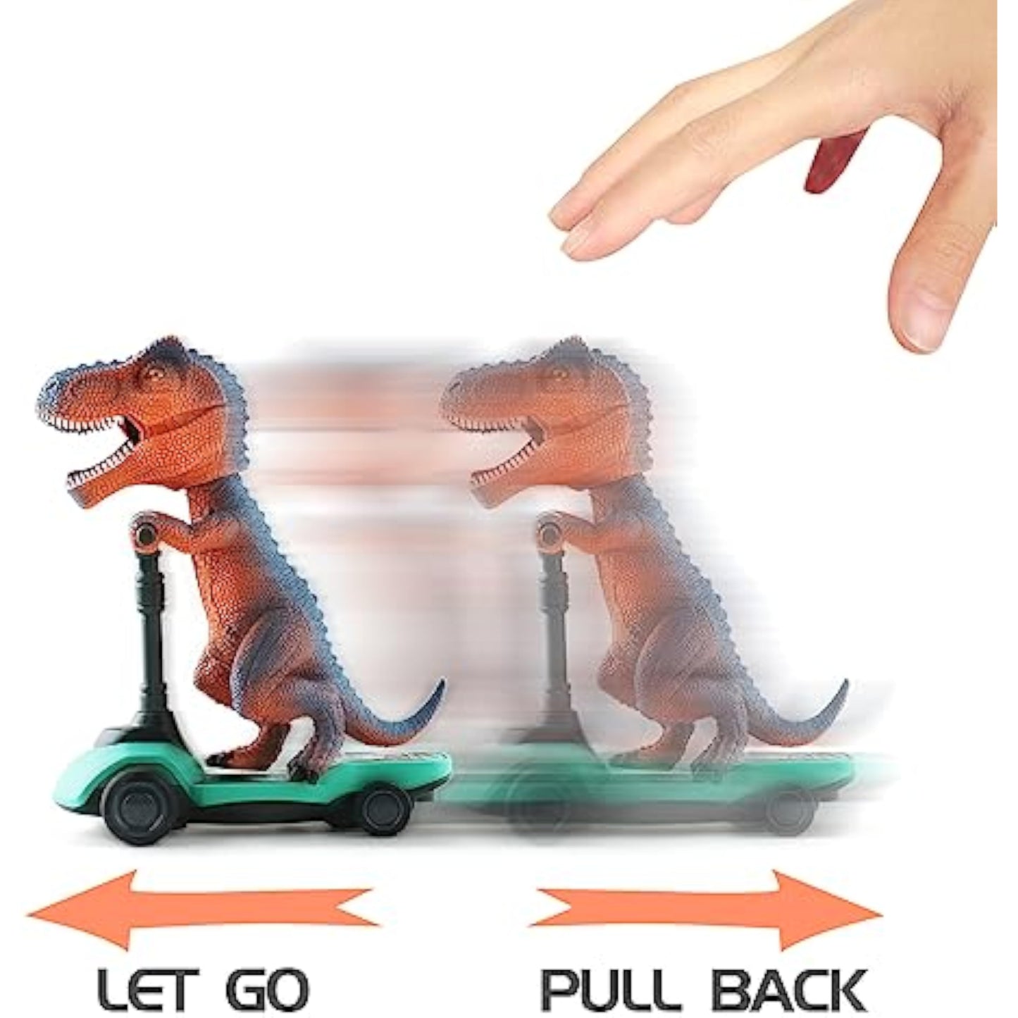 DINOBROS Dinosaur Scooter Toys Pull Back Cars Mini Finger Kick Scooters Boy Toy Age 3 4 5 6, Dino Gift Sets for Kids 4-Pack - New