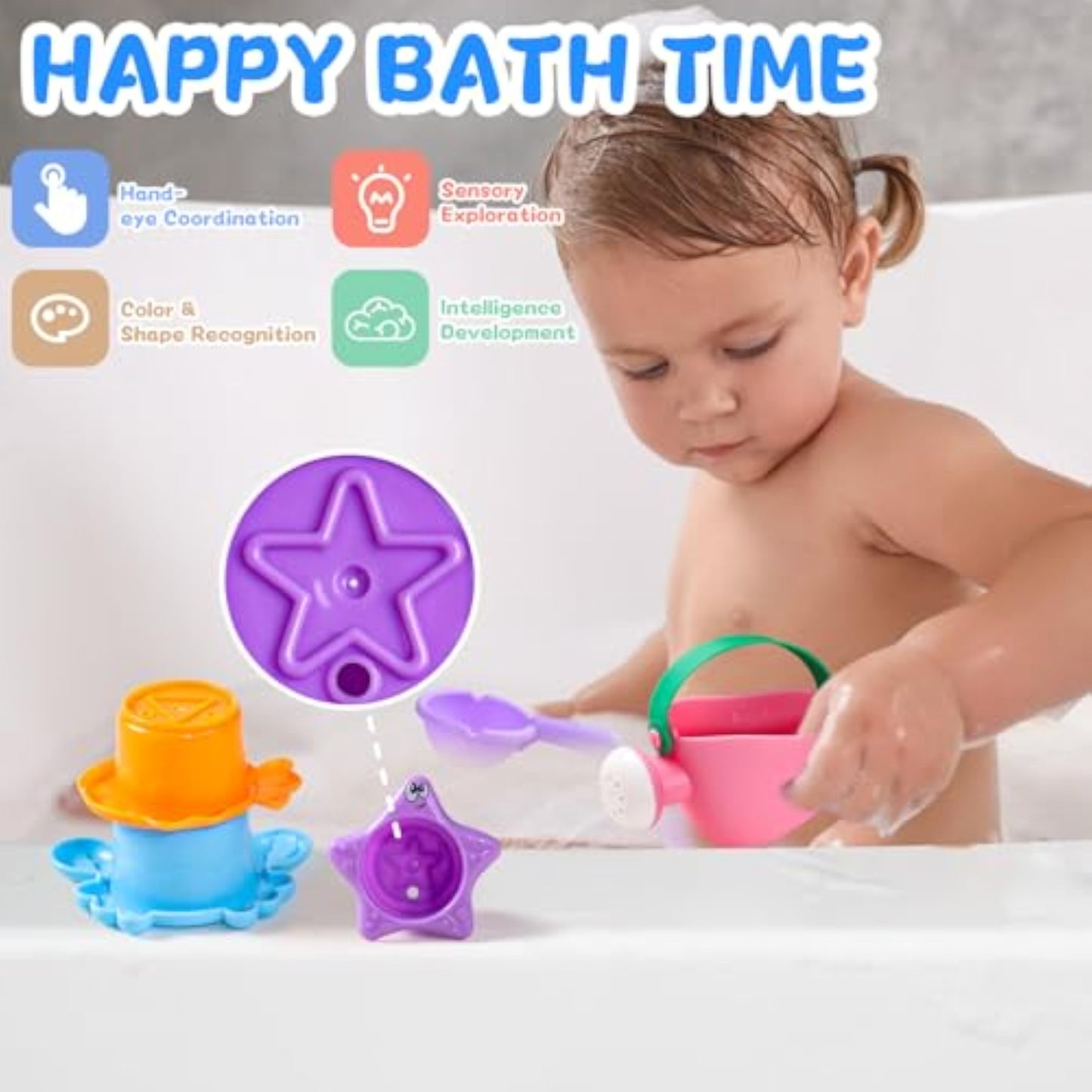 Fajiabao Baby Bath Toys for Kids Ages 1-3 Toddler Bath Toys Mold Free for 2-4 Bathtub Sand Beach Pool Water Toys for 1+ Year Old Girl Gifts 5 PCS (Color Random) - New