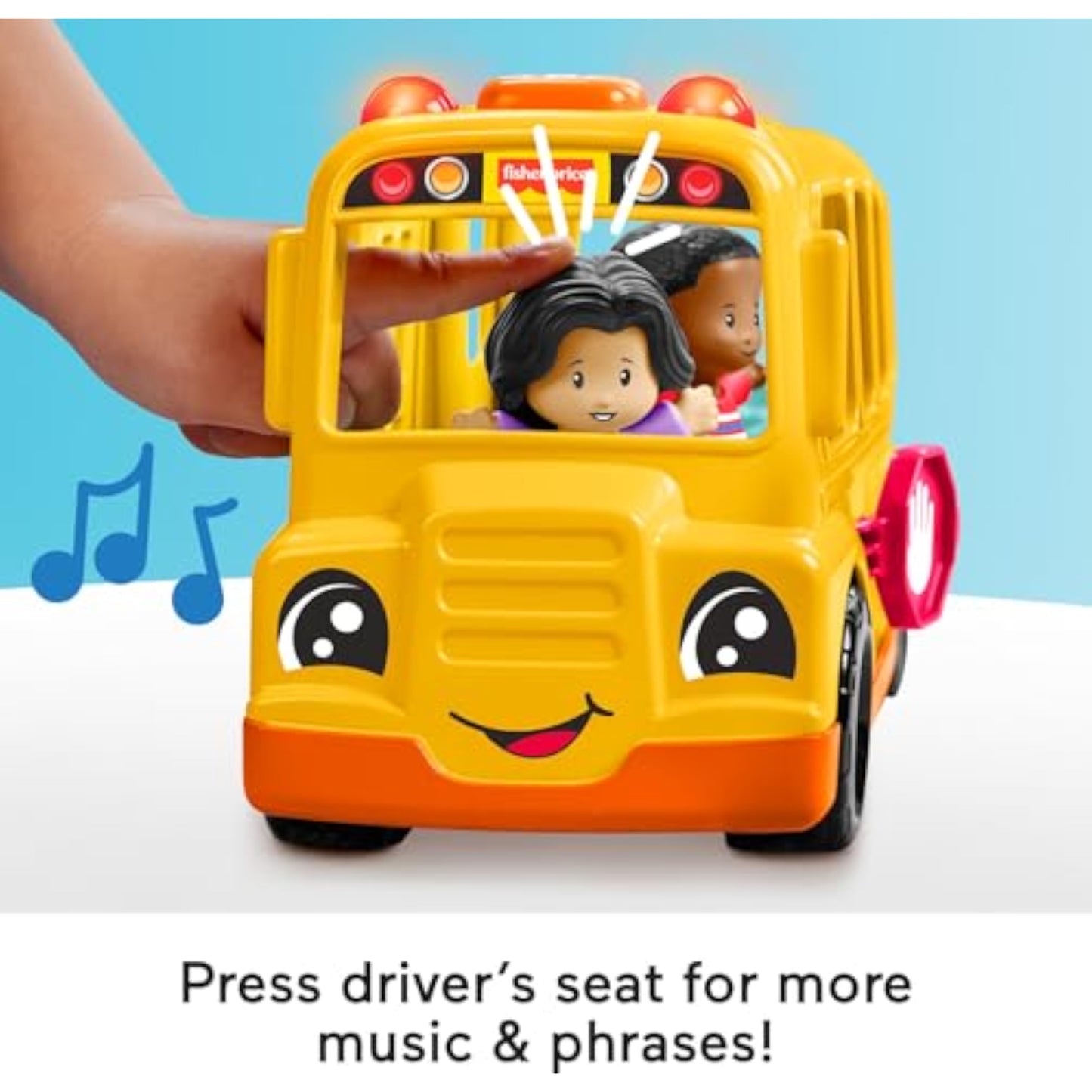 Fisher-Price Little People Toddler Toy School Bus Musical Push-Along Vehicle with 2 Figures for Pretend Play Ages 1+ Years - New