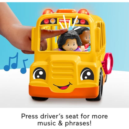 Fisher-Price Little People Toddler Toy School Bus Musical Push-Along Vehicle with 2 Figures for Pretend Play Ages 1+ Years - New