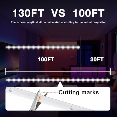 DAYBETTER LED Strip Lights 130ft Lights Strip for Bedroom, Desk, Indoor Room Bedroom Brithday Gifts RGB Decor with Remote and 24V Power Supply - New