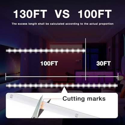 DAYBETTER LED Strip Lights 130ft Lights Strip for Bedroom, Desk, Indoor Room Bedroom Brithday Gifts RGB Decor with Remote and 24V Power Supply - New