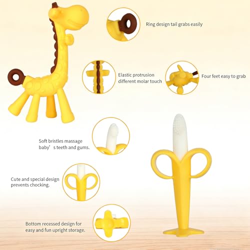 HAILI XMGQ Baby Teething Toys 3-6 Months, Baby Chew Teether Freezer BPA Free, Babies Teething Relief for Infants, Banana Toothbrush, Fruit Shape Giraffe Newborn Teether Gift for Baby Boy and Girl - New