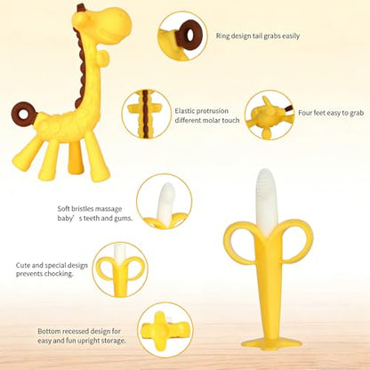 HAILI XMGQ Baby Teething Toys 3-6 Months, Baby Chew Teether Freezer BPA Free, Babies Teething Relief for Infants, Banana Toothbrush, Fruit Shape Giraffe Newborn Teether Gift for Baby Boy and Girl - New