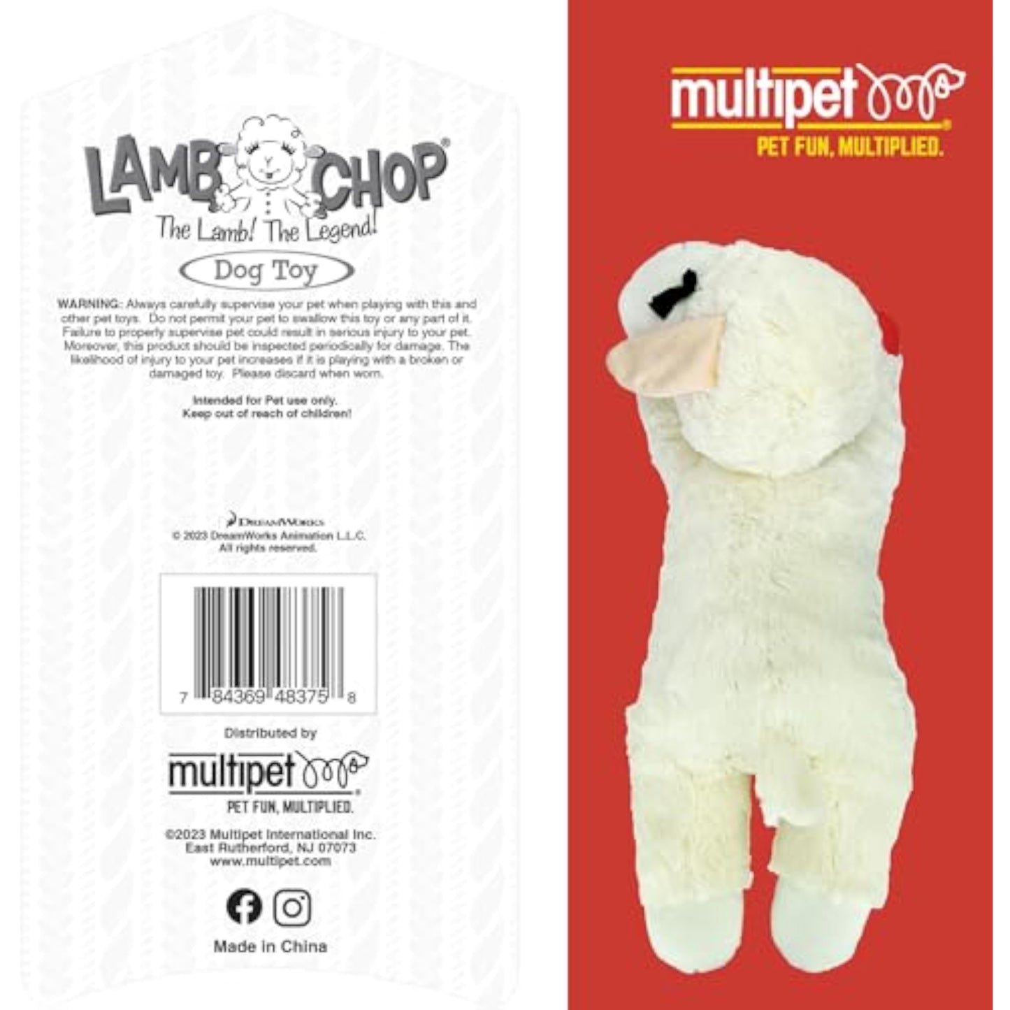 Multipet Lamb Chop Dog Plush Toy - Squeaky Toy for All Dogs - Extra Soft Plush - Stuffed Animal for Cuddling & Playing - Jumbo (24", Cream) - New