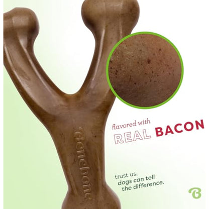 Benebone Wishbone Durable Dog Chew Toy for Aggressive Chewers, Real Bacon, Made in USA, Medium - New