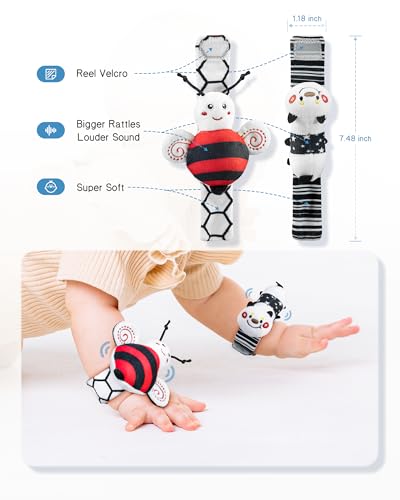 Infinno High Contrast Baby Toys Infant Rattle Socks and Wristband Set, Ideal Baby Sensery Toy Gifts for Newborn 0-12 Months, Perpect Black and White Toys for Boys and Girls As Baby Shower Gifts - New