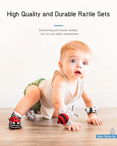 Infinno High Contrast Baby Toys Infant Rattle Socks and Wristband Set, Ideal Baby Sensery Toy Gifts for Newborn 0-12 Months, Perpect Black and White Toys for Boys and Girls As Baby Shower Gifts - New