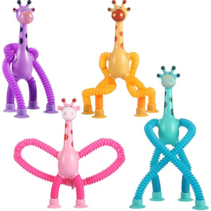 XONTEUS 4 Pcs Pop Tubes Giraffe Travel Airplane Road Trip Car Activities Essential ,Telescopic Suction Cup Sensory Fidget Toys,Screen-Free Activity for Boy & Girl , Stocking Stuffers for Kids - New