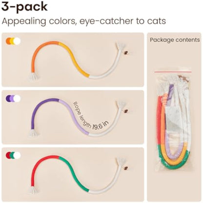 Potaroma Cat Toys Chew Ropes 3Pcs with Refillable Natural Catnip, Safe Teeth Cleaning Toy for Indoor Kittens, Interactive Cat Nip Kitty Toys for All Breeds 19.5 Inches - New