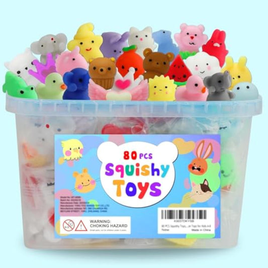 80Pcs Party Favors for Kids 4-8, Kawaii Squishies Mochi Squishy Toy Bulk Fidget Sensory Toys Birthday Gifts for Boys Girls, Easter Basket Stuffers Egg Fillers Treasure Box Classroom Prizes Goodie Bag - New