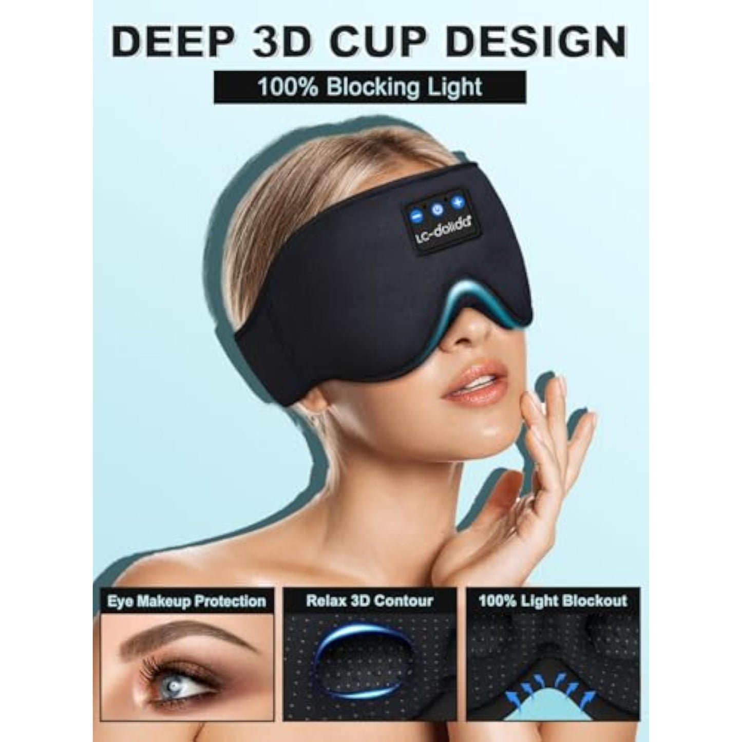 LC-dolida Sleep Headphones, 3D Sleep Mask Bluetooth Wireless Music Eye Mask, Sleeping Headphones for Side Sleepers Sleep Mask with Bluetooth Headphones Ultra-Thin Stereo Speakers Perfect for Sleeping - New