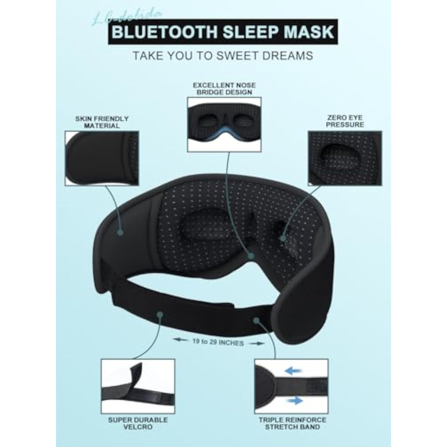 LC-dolida Sleep Headphones, 3D Sleep Mask Bluetooth Wireless Music Eye Mask, Sleeping Headphones for Side Sleepers Sleep Mask with Bluetooth Headphones Ultra-Thin Stereo Speakers Perfect for Sleeping - New
