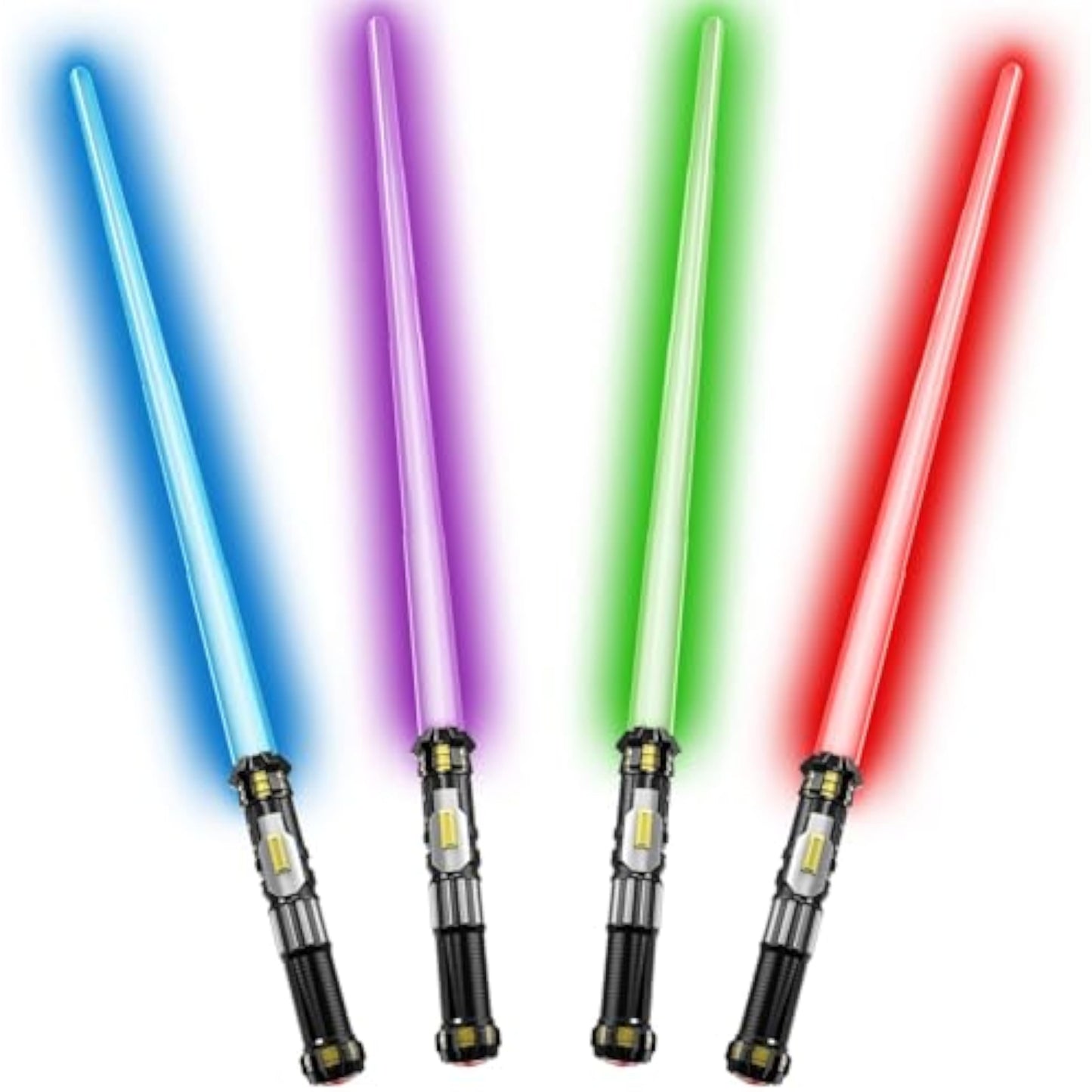Cawiew 4 Pack Light up Sword Saber with FX Sound (on-Off Control) and Full Retractable Handle, 4 Colors LED Glow in The Dark Toy for Kids Adult - New
